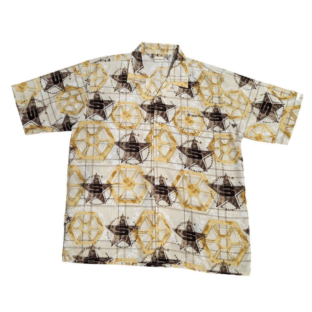 SOUTHPOLE XL 90s Y2K Star Grid Print Button Front‎ Short Sleeve Shirt